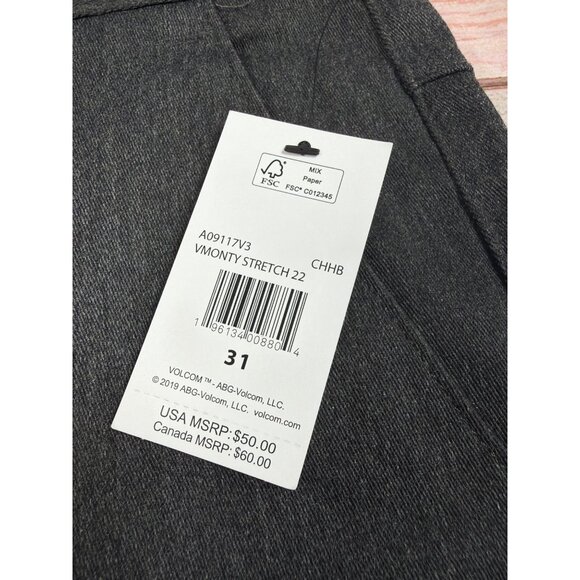 Volcom Mens 31 Vmonty Stretch Chino Shorts Charcoal Gray New - Picture 3 of 6